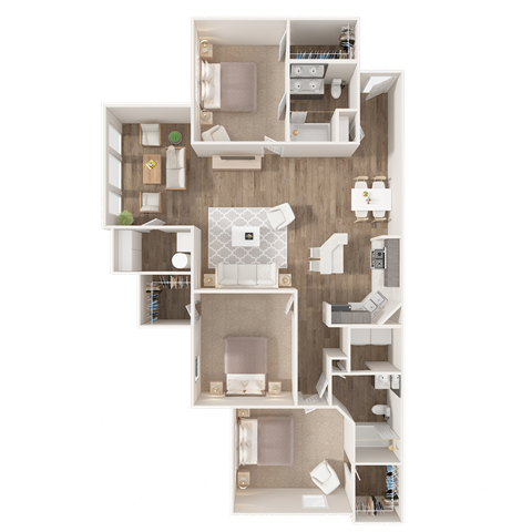 Floor plan for 3 beds, 2 baths, 1489 sqft